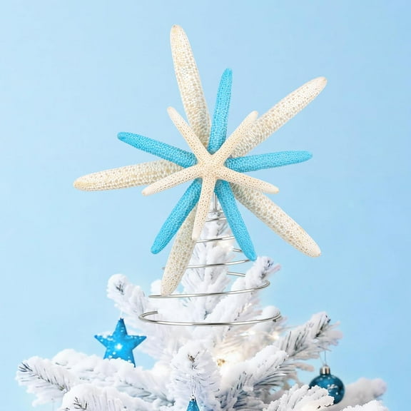Sinkoo Natural Starfish Christmas Tree Topper, 6 Inch Starfish Treetop Coastal Christmas Holiday Decoration for Sea Nautical Beach Themed Xmas Decor