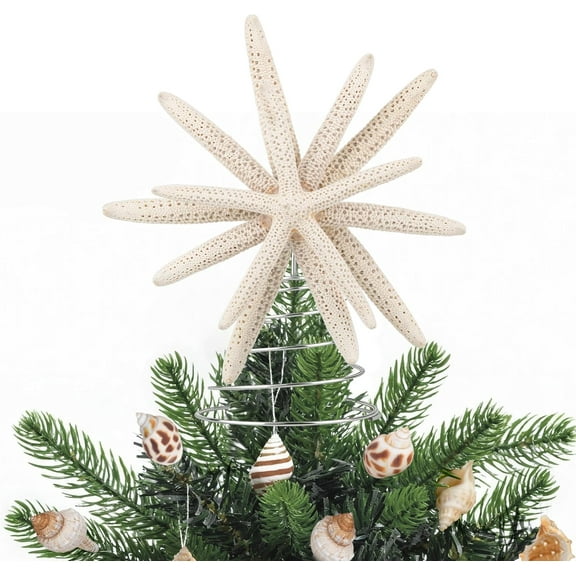 Sinkoo Natural Starfish Christmas Tree Topper, 6 Inch Starfish Treetop Coastal Christmas Holiday Decoration for Sea Nautical Beach Themed Xmas Decor