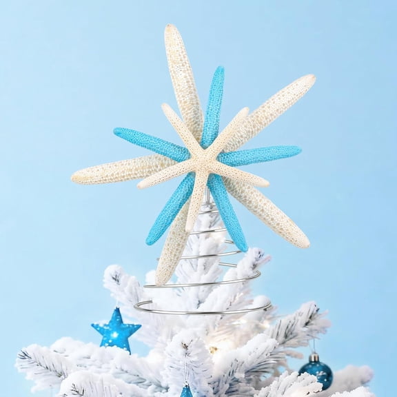 Sinkoo Natural Starfish Christmas Tree Topper, 6 Inch Starfish Treetop Coastal Christmas Holiday Decoration for Sea Nautical Beach Themed Xmas Decor