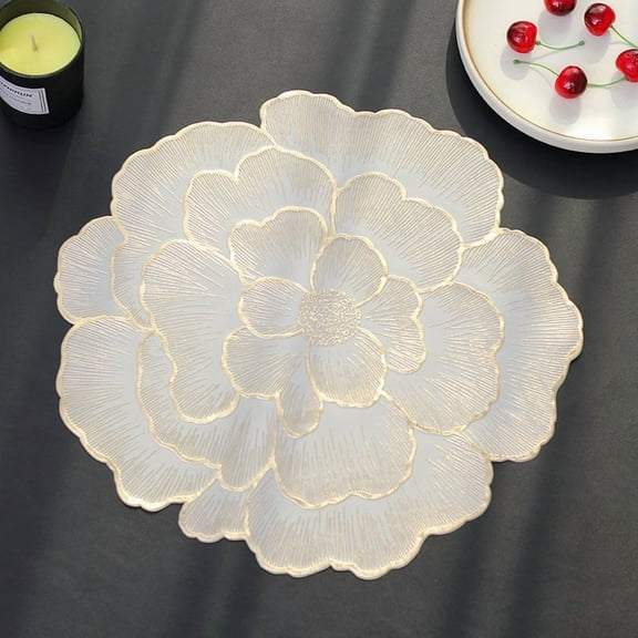 Sinkoo Placemats Set of 4, 15" Metallic Gold Rose Placemats, Washable Wipeable Waterproof Non-Slip Vinyl Table Place Mats for Dining Wedding Party Decor