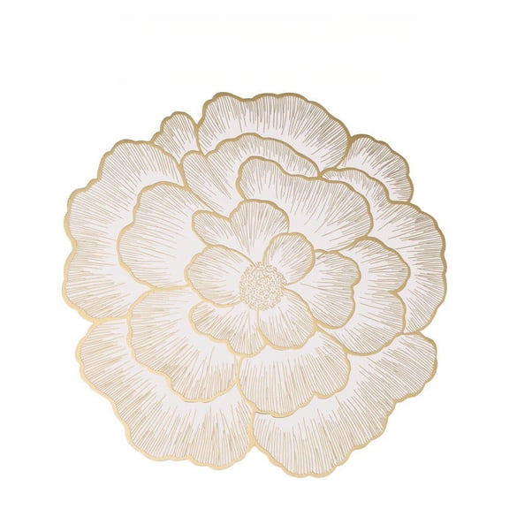 Sinkoo Placemats Set of 6, 15" Metallic Gold Rose Placemats, Washable Wipeable Waterproof Non-Slip Vinyl Table Place Mats for Dining Wedding Party Decor