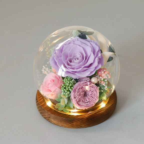 Sinkoo Preserved Flowers Gifts for Women, Preserved Rose in Glass Dome Forever Fresh Flowers for Delivery, Eternal Roses Gifts for Grandma Sister Daughter Wife Her Girlfriend Purple