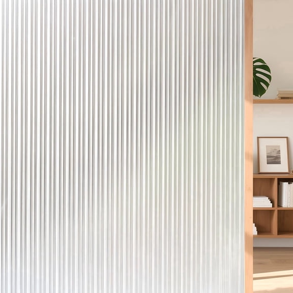 Sinkoo Reeded Glass Window Privacy Film, Non Adhesive Frosted Glass Window Film, Static Cling, Removable, UV Heat Blocking, Anti-Glare, Decorative for Bathroom Living Room 20 x 78.7 inch