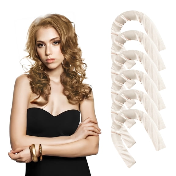 Sinkoo Satin Heatless Curling Set, 6pcs No Heat Hair Rollers to Sleep in, Super Soft Ribbon Wrap Hair Curler Set, White Curling Set with Bonnet for Sleeping