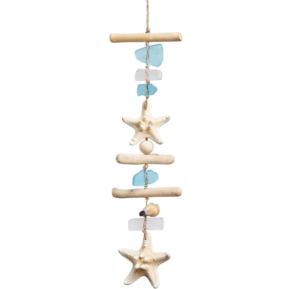 Sinkoo Sea Glass Coastal Decor, Nautical Wall Decor with Natural Seashells Starfish Driftwood, Coastal Wall Art for Home Living Room, Bedroom and Bathroom
