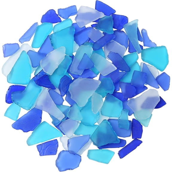 Sinkoo Sea Glass for Crafts Tumbled Decor Bulk Seaglass Pieces Bulk 16oz for Beach Wedding DIY Crafts Vase Filler Cobalt Blue Aqua Frosted White