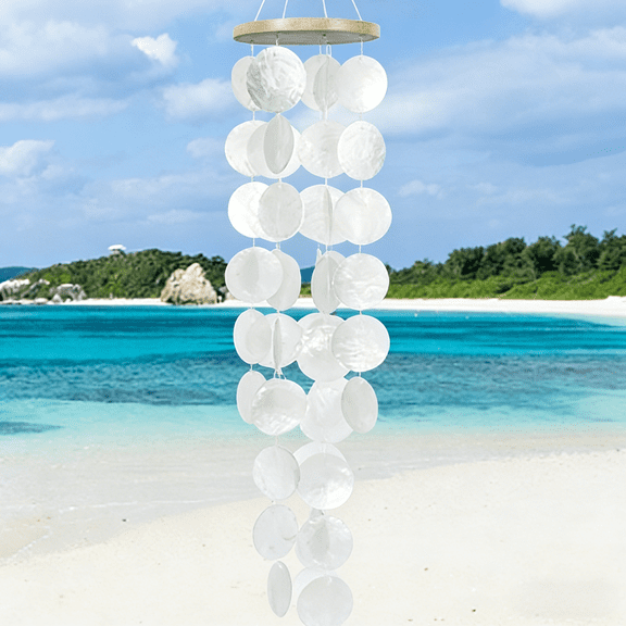 Sinkoo Sea Shell Wind Chimes, 28inch Capiz Shell Wind Chimes, Coastal Style Decoration,Suitable for Indoor/Outdoor,Best Gift or Mother Wife Women Wind Chimes Lovers and More(White)
