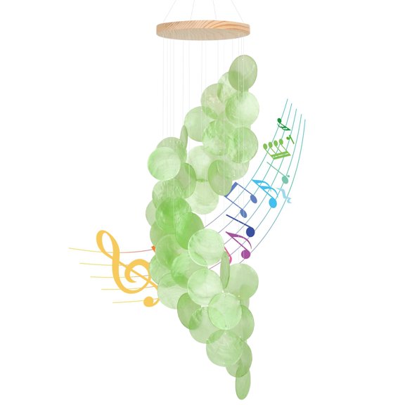 Sinkoo Seashell Wind Chimes for Outside, Handcrafted Green Spiral Shape Capiz Shells Windchime Coastal Style Decor for Indoor/Outdoors, Garden & Beach Hanging Decor for Wind Chimes Lovers and More