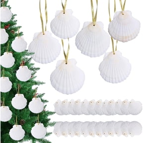 Sinkoo Seashells for Crafting, 24 Pcs Natural White Scallop Shells 2"-3", Hanging Sea Shells Ornaments for Beach Theme Wedding Party Crafts DIY Home Wreath Decoration