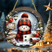 Sinkoo Snowman Suncatcher for Window Hanging, 8"x8" Christmas Decor, Unique Sun Catcher Gifts for Family and Friends, Indoor/Outdoor Window Art Ornaments