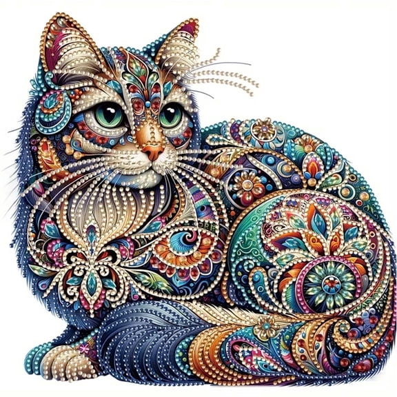 Sinkoo Special Shape Diamond Art Kits for Adult, Boho Decor Cat Diamond Painting Kits, Crystal Diamond Painting for Home Wall Decor Gift 12×12inch