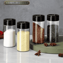 Sinkoo Spice Jars with Label, 8 Pcs 7oz Clear Plastic Round Container Jars with Shaker Lids, with Adjustable Pour Holes, for Kitchen Storing Spice Powders BBQ