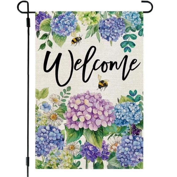 Sinkoo Spring Garden Flag Floral Hydrangea Double Sided 12x18 Inches Small Burlap Welcome Holiday Seasonal Yard Decoration for Outside Porch