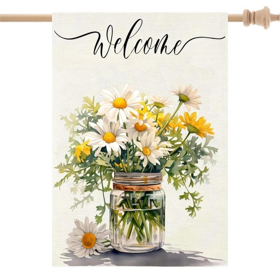 Sinkoo Spring House Flag 28x40 Inch Double Sided Outside, Summer Daisy Welcome Patio Yard Outdoor Flag