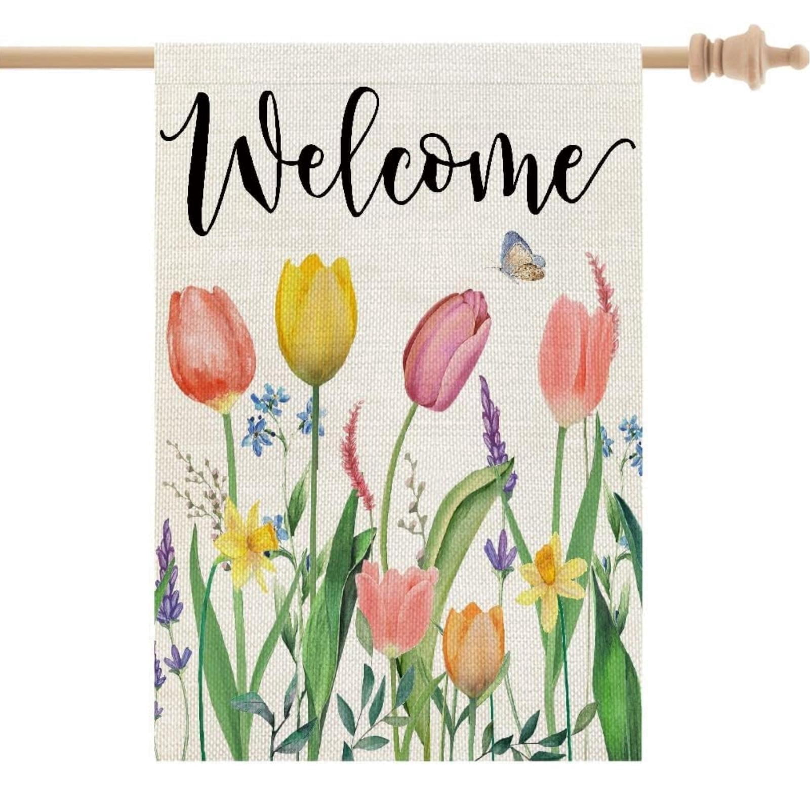 Large Spring Flags Sinkoo Spring House Flag Floral 28x40 Inch Double Sided for Outside ...