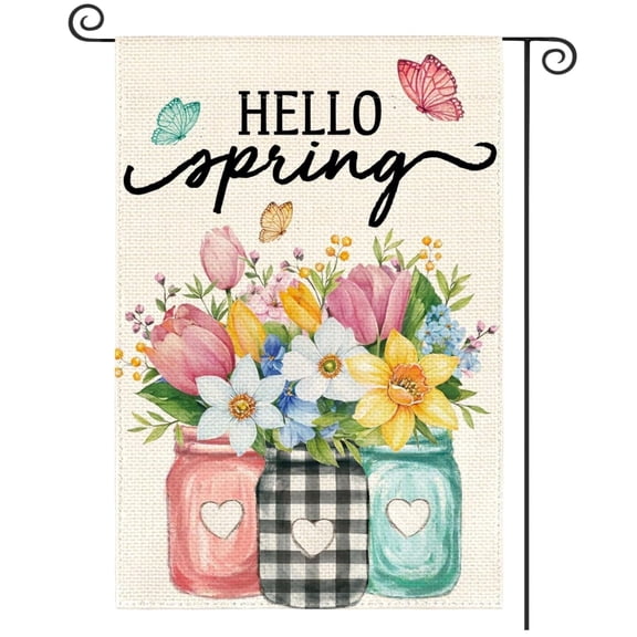 Sinkoo Spring Tulip Garden Flag 12x18 Inch Double Sided Outside, Seasonal Flower Truck Rustic Yard Outdoor Spring Flag