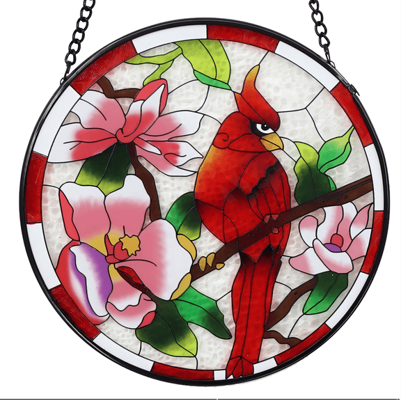 Sinkoo Stained Glass Window Hanging, 6" Cardinal Decor Sun Catchers Glass Panel Red Suncatcher Window Decor,Birthday Gift for Family Friend Bird Lover