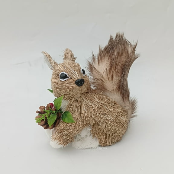 Sinkoo Straw Squirrel Figurines, 6.2" Handmade Straw-Woven Sitting Squirrel Tabletop Ornaments with Pine Cones for Thanksgiving Day Christmas Fall Harvest Indoor Winter Home Decor