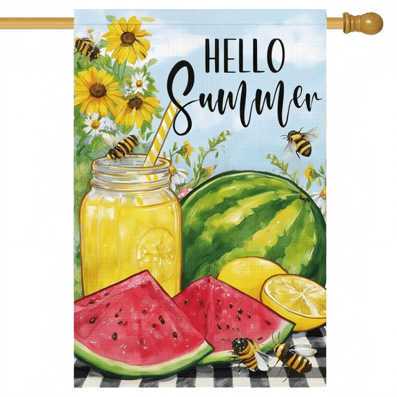 Sinkoo Summer Watermelon Bee Sunflower House Flag 28x40 Inch Double Sided, Welcome Holiday Yard Outdoor Decoration Welcome Seasonal Yard Outdoor Flag