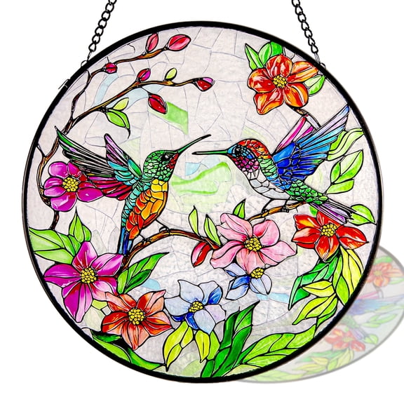 Sinkoo Sun Catcher Stained Glass Window Hanging, 8in Hummingbird Suncatcher Indoor Window, Window Art Decor Glass Suncatcher, Gifts for Her Women Men Bird Lover