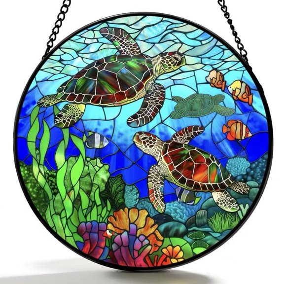 Sinkoo Turtle Sun Catcher Stained Glass Window Hanging, Colored Turtle Suncatcher Ocean Theme Deco, Marine Life Sun Catchers Decor for Birthday for Women, Men, Wife, Aunt, Mom