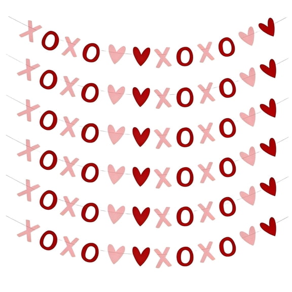 Sinkoo Valentines Day Felt Banner Set, 6pcs Felt Garland XOXO Heart Hanging Banner Romantic Accessories for Valentines Wedding Party Anniversary Proposal Decorations