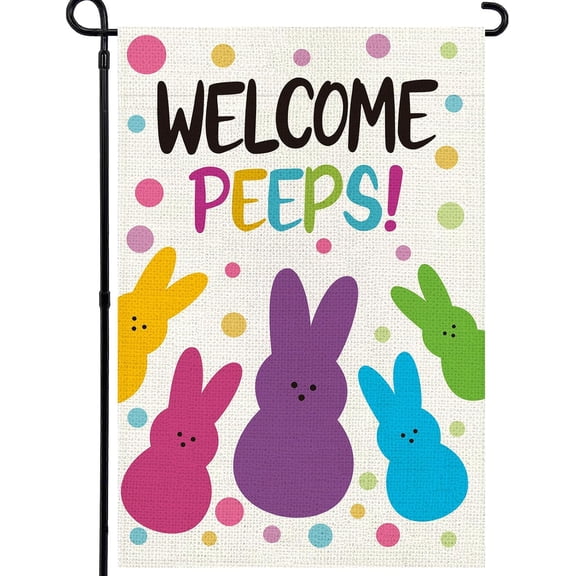 Sinkoo Welcome Easter Garden Flag 12x18 Inch, Double Sided Bunny Spring Decor Flag for Yard Lawn Garden Outdoor Spring Decoration