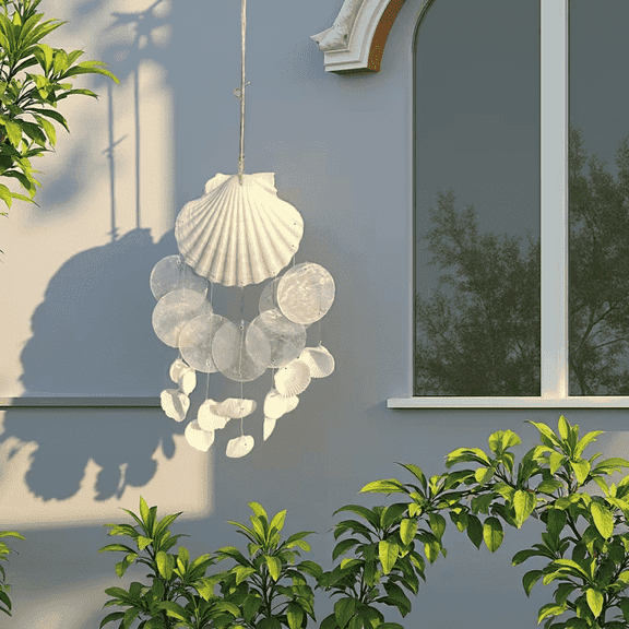 Sinkoo Sea Shells Wind Chimes, Natural White Seashells Windchime for Patio Garden Yard Window Hanging Decor, Beach & Coastal Wedding Decoration, Ocean Themed Party Supply
