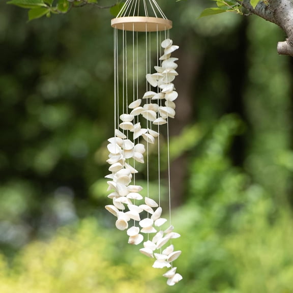 Sinkoo White Sea Shells Wind Chimes for Outside, Handmade Spiral Decor Beach Style Shells Windchime for Patio and Garden Hanging Decor, Beach & Coastal Decor, Sunroom Decoration, Ocean Themed Party