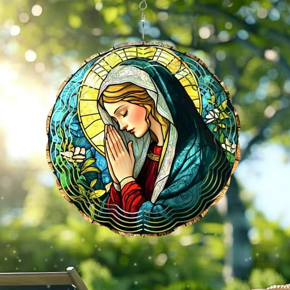 Sinkoo Wind Spinners Outdoor Virgin Mary, 10 inch 3D Kinetic Hanging Sculpture, Stainless Steel Wind Spinner, Unique Gifts for Women Men, for Outside Garden Patio Yard Decor