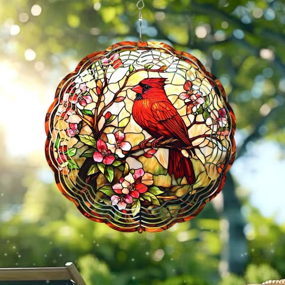 Sinkoo Wind Spinners Outdoor Cardinal Bird, 10 inch 3D Kinetic Hanging Sculpture, Stainless Steel Wind Spinner, Unique Gifts for Women Men Bird Lovers, for Outside Garden Patio Yard Decor