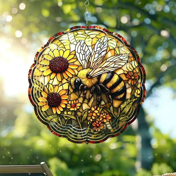 Sinkoo Wind Spinners Outdoor Bee, 10 inch 3D Kinetic Hanging Sculpture, Stainless Steel Wind Spinner, Unique Gifts for Women Men, for Outside Garden Patio Yard Decor
