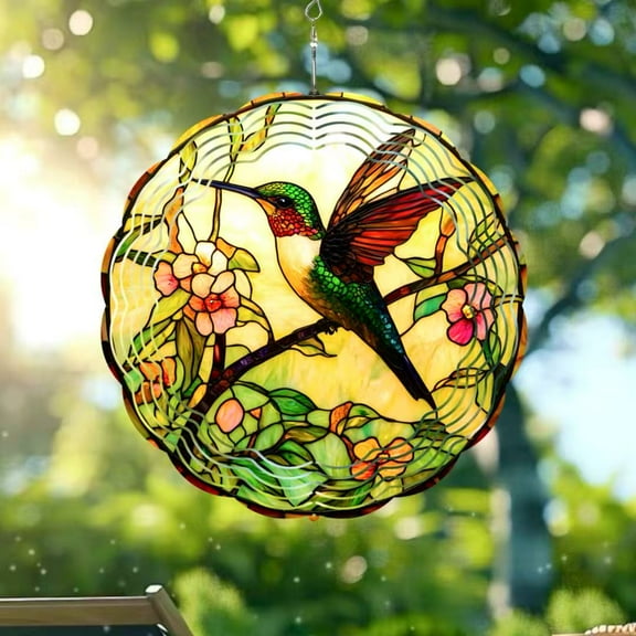 Sinkoo Wind Spinners Outdoor Hummingbird, 10 inch 3D Kinetic Hanging Sculpture, Stainless Steel Wind Spinner, Unique Gifts for Women Men Bird Lovers, for Outside Garden Patio Yard Decor
