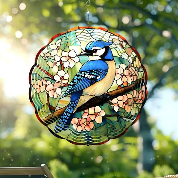Sinkoo Wind Spinners Outdoor Blue Bird, 10 inch 3D Kinetic Hanging Sculpture Parrot, Stainless Steel Wind Spinner, Unique Gifts for Women Men Bird Lovers, for Outside Garden Patio Yard Decor