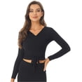 thumbnail image 1 of Sinleey Ballet Wrap Top Dance Long Sleeve Self Tie at Back Cardigan for Women Crochet Dance Tops Black L, 1 of 5