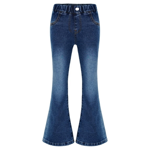 Sinleey Big Kids Girls Slim-Fit Flared Jeans Elastic Waistband Bell-Bottom Denim Pants Stretchy Trousers Blue 7-8