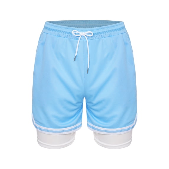 Sinleey Boys Running Built-in Shorts Basketball Running Training Bottom Drawstring Elastic Waistband Blue XXS