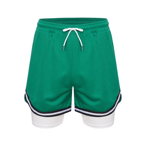 Sinleey Boys Running Built-in Shorts Basketball Running Training Bottom Drawstring Elastic Waistband Green L