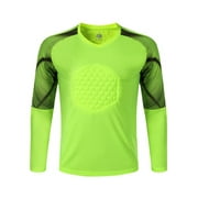 Sinleey Boys Soccer Goalie Shirts Padded Protection Long Football Goalkeeper Jersey Football Training Fluorescent Green S