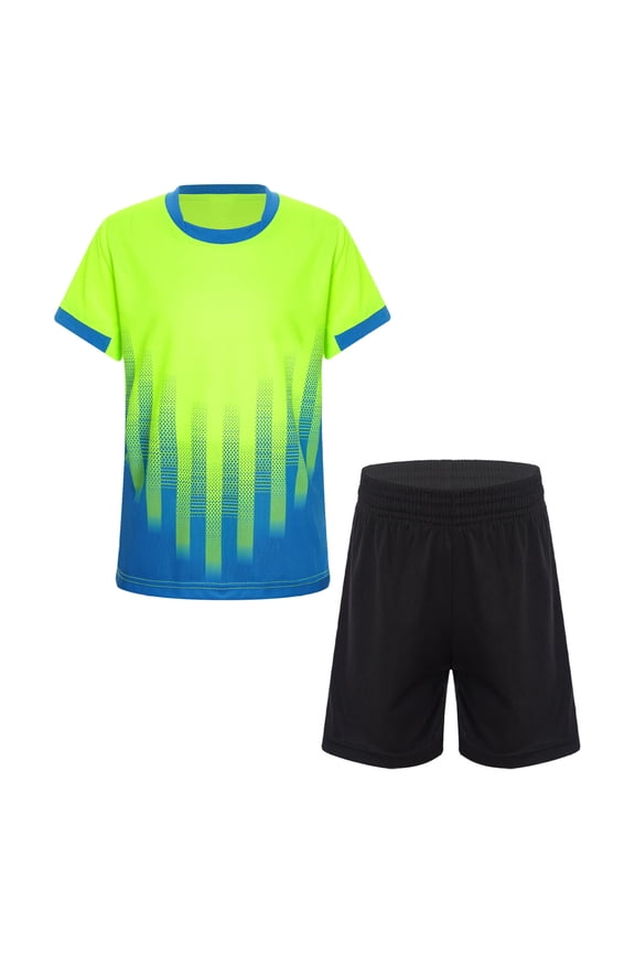 Boys Soccer Jersey Athletic 2 Piece Set Kids Sports Football Uniform Activewear Gym Quick Dry Fluorescent Green 4XS