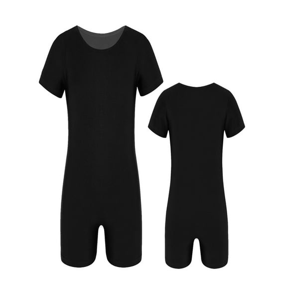 Sinleey Girls Boys Short Sleeves Ballet Dance Unitard Leotard Stretchy Gymnastics Athletic Biketards A Black 6