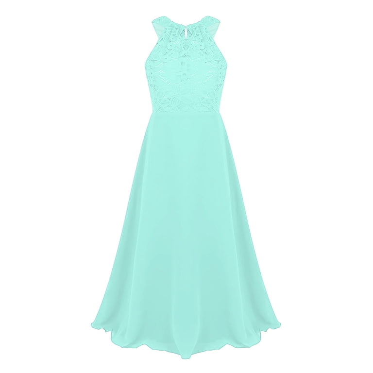 Sinleey Girls Lace Bodice Cutout-neck Chiffon Junior Bridesmaid Long Dress  Wedding Formal Event Gown Mint Green 14 - Walmart.com