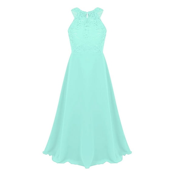 Sinleey Girls Lace Bodice Cutout-neck Chiffon Junior Bridesmaid Long Dress Wedding Formal Event Gown Mint Green 6