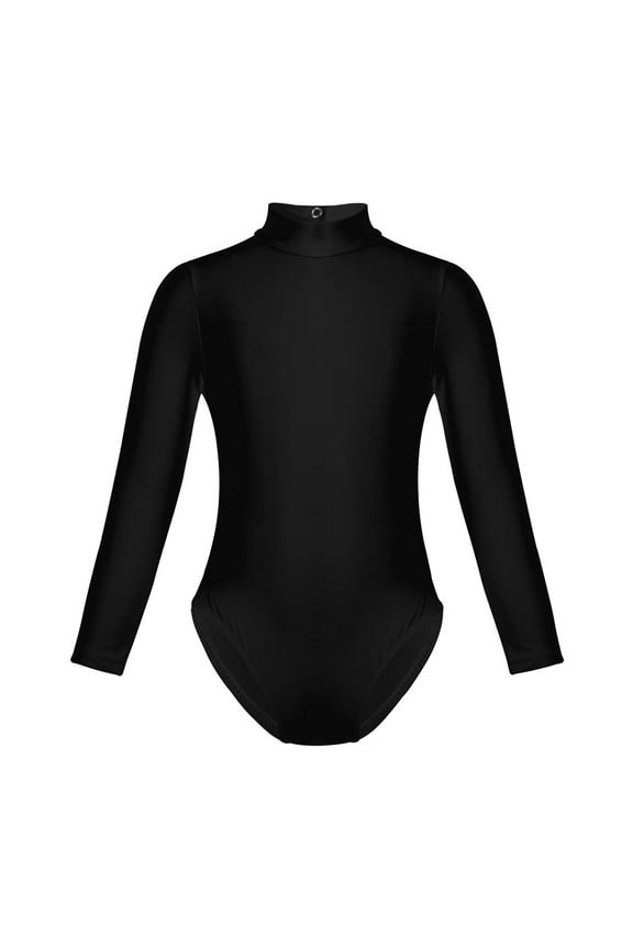 Girls Long Sleeves Ballet Dance Leotard Kids Gymnastics Mock Neck Jumpsuit Unitard Tops Black 11-12