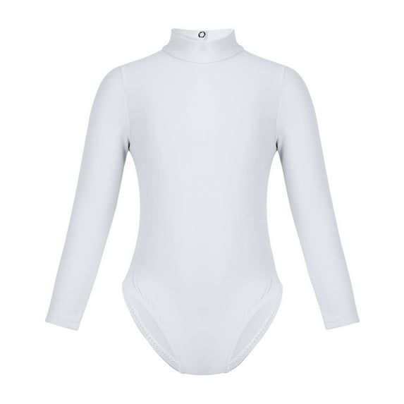Sinleey Girls Long Sleeves Ballet Dance Leotard Kids Gymnastics Mock Neck Jumpsuit Unitard Tops White 5-6