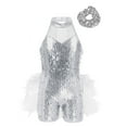 thumbnail image 1 of Sinleey Girls Sparkle Sequins Ballet Dance Skirted Letoards Jazz Latin Modern Performance Costumes White 5, 1 of 7