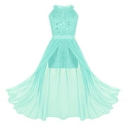 Sinleey Junior Bridesmaid Flower Girl Dress Wedding Prom Party Ball Gown Halter Floral Lace Romper Dress Mint Green 6