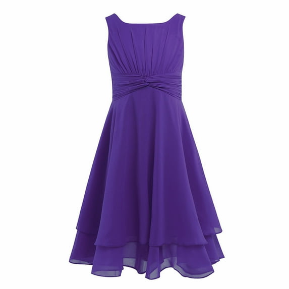 Sinleey Kids Big Girls' Knotted Waist Chiffon Flower Dress Wedding Party Bridesmaid Formal Dresses Purple 14