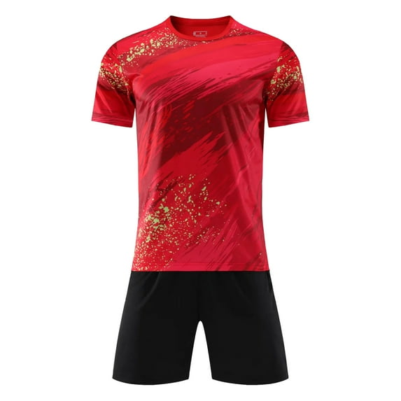 Sinleey Kids Boy Soccer Jersey Football Player Athletic T-Shirt & Shorts Outfit Set Youth Short Red Type B XXS