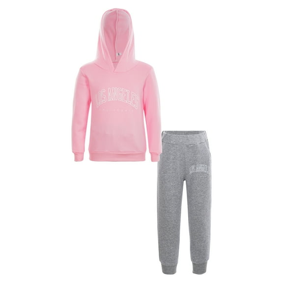Sinleey Kids Boys 2 Pieces Sweat Suit Workout Tracksuits Hoodies Sweatshirts and Jogger Sweatpants Pink&Gray 120
